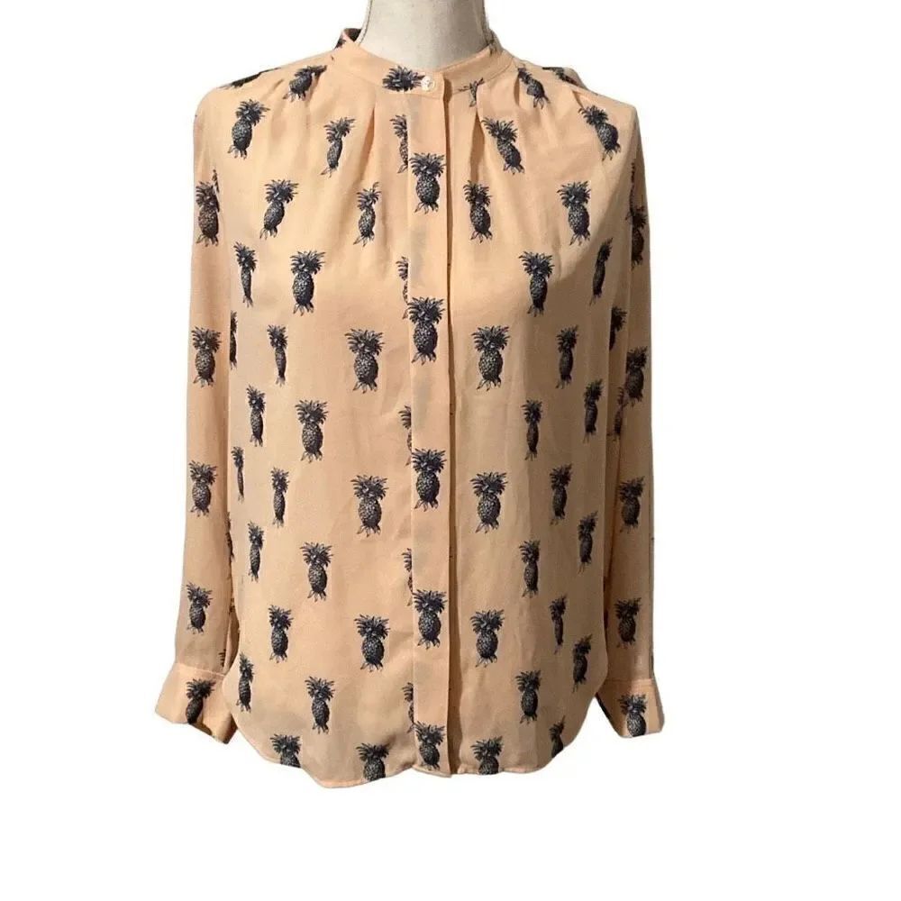 Ann Taylor Pineapple Print Button Down Blouse